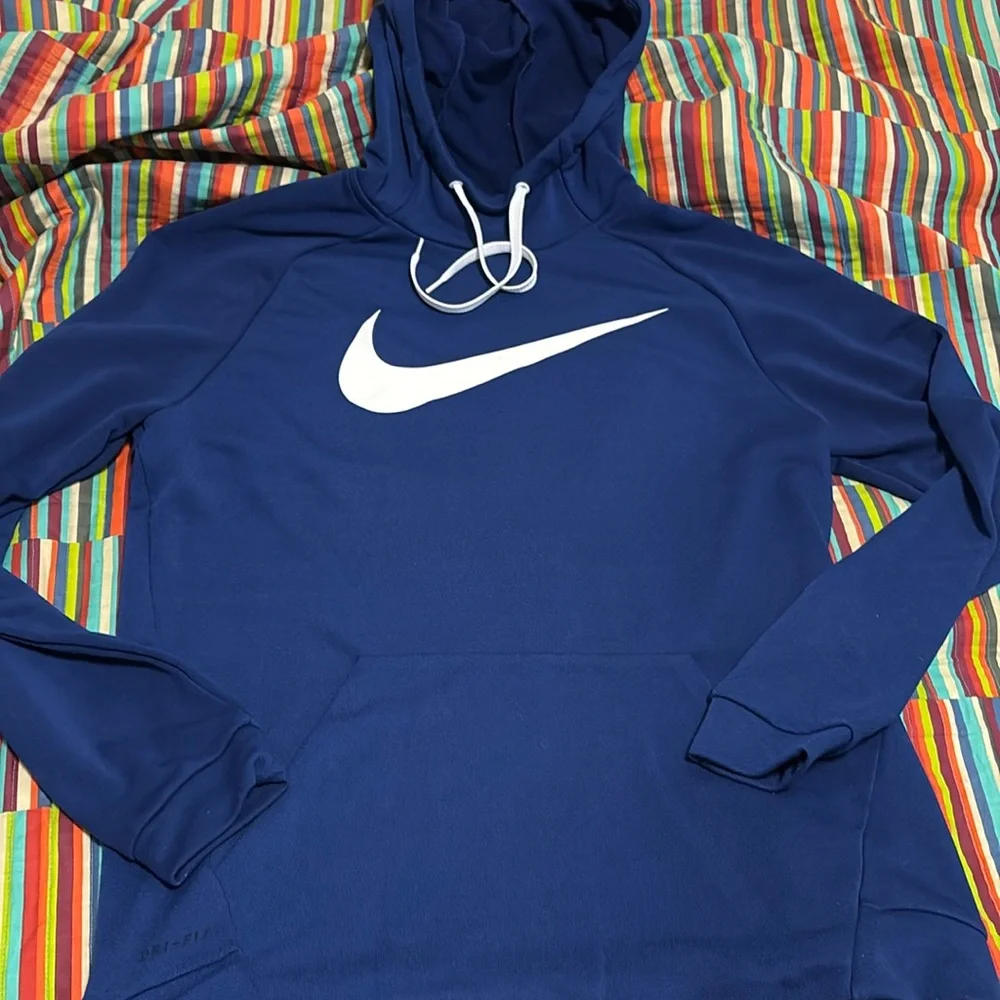 Nike long sleeve hoodie size large blue white seamless pocket 2 1/2 inch mock